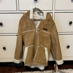 Koolaburra by UGG, Tan Kids Suede Jacket with Sherpa Trim